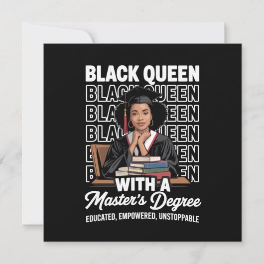 Black Queen Masters Degree Graduation Educated  招待状 (正面)
