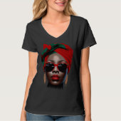 Black Queen Melanin Earrings Lips Cute Black Histo Tシャツ (正面)