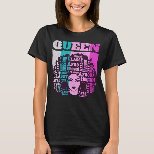 Black Queen Melanin Magic Sista Woman Queens Brown Tシャツ (正面)