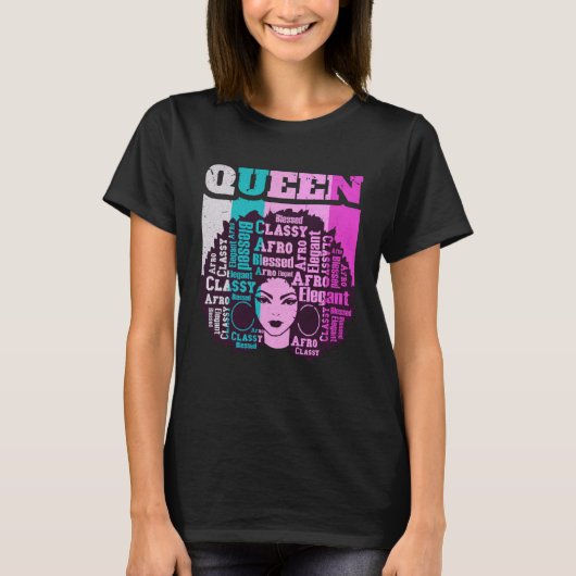 Black Queen Melanin Magic Sista Woman Queens Brown Tシャツ (正面)