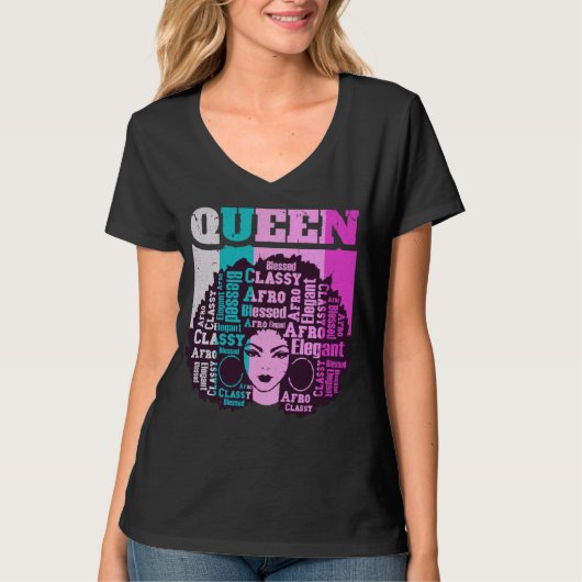 Black Queen Melanin Magic Sista Woman Queens Brown Tシャツ (正面)