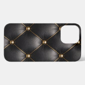 Black Quilted Leather & Gold Studs Phone Case iPhoneケース (裏面横)