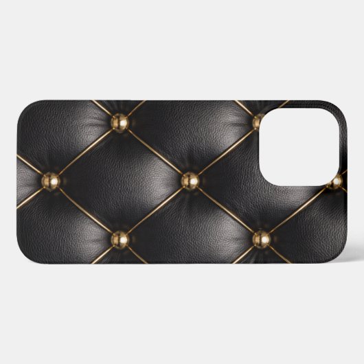 Black Quilted Leather & Gold Studs Phone Case iPhoneケース (裏面横)