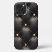 Black Quilted Leather & Gold Studs Phone Case iPhoneケース (裏面)