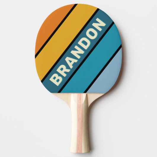 Black Rainbow Bold Striped with Name 卓球ラケット (正面)