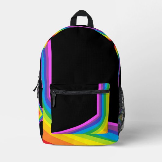 Black Rainbow Print Backpack Colorful Knapsack プリントバックパック (正面)