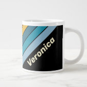 Black Rainbow Stripes with Name ジャンボコーヒーマグカップ (右)