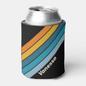 Black Rainbow Stripes with Name 缶クーラー (缶正面)