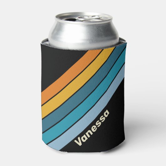 Black Rainbow Stripes with Name 缶クーラー (缶正面)
