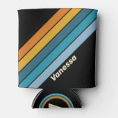 Black Rainbow Stripes with Name 缶クーラー (正面)