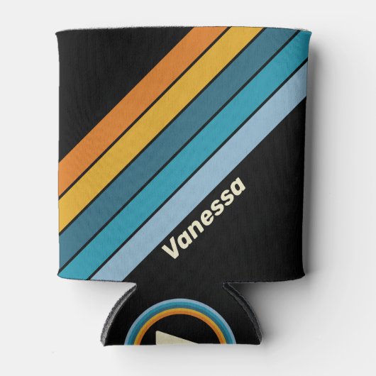 Black Rainbow Stripes with Name 缶クーラー (正面)