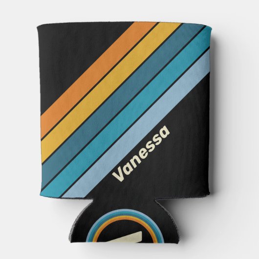 Black Rainbow Stripes with Name 缶クーラー (裏面)