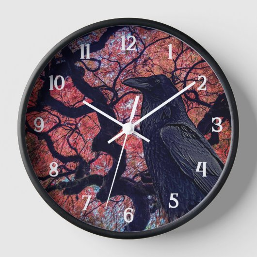 Black Raven and Gnarly Japanese Maple 壁時計 (正面)