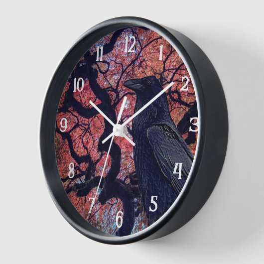 Black Raven and Gnarly Japanese Maple 壁時計 (傾斜)