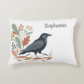 Black Raven Bird Botanical Autumn アクセントクッション (正面)
