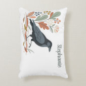 Black Raven Bird Botanical Autumn アクセントクッション (正面(垂直))