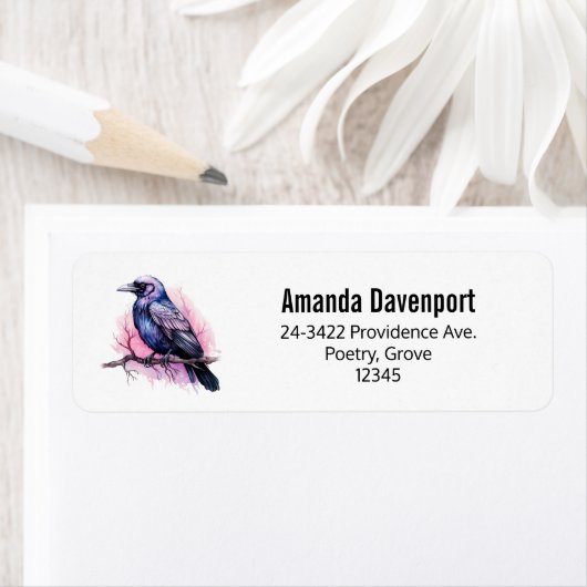 Black Raven on a Branchイラストレーションアドレス ラベル (インサイチュ)