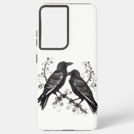 Black Raven Pair Filigree Design Samsung Galaxy S21 Ultraケース