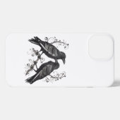Black Raven Pair in Quilling style design iPhoneケース (裏面横)