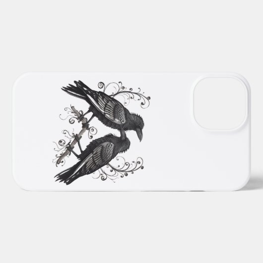 Black Raven Pair in Quilling style design iPhoneケース (裏面横)