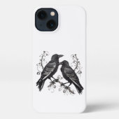 Black Raven Pair in Quilling style design iPhoneケース (裏面)