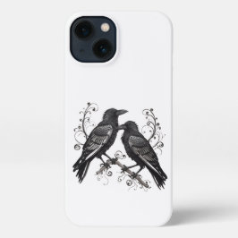 Black Raven Pair in Quilling style design iPhone 13ケース