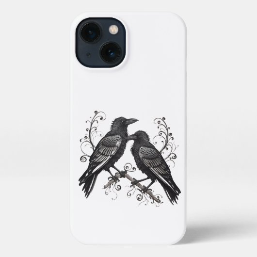 Black Raven Pair in Quilling style design iPhoneケース (裏面)