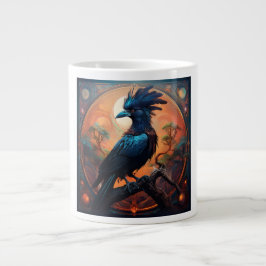Black Raven Perched On A Gnarled Branch ジャンボコーヒーマグカップ