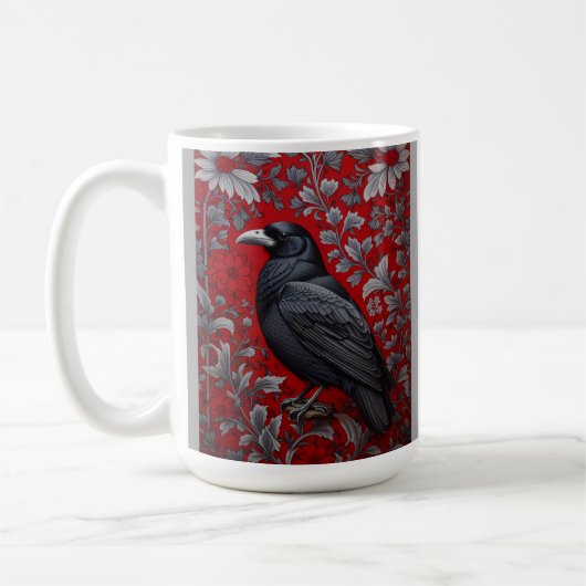 Black Raven Red Floral William Morris Inspired コーヒーマグカップ (左)