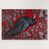 Black Raven Red Floral William Morris Inspired ジグソーパズル (横)