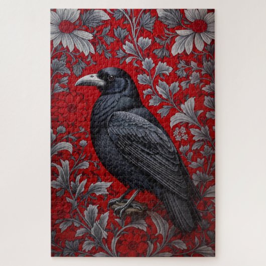 Black Raven Red Floral William Morris Inspired ジグソーパズル (縦)