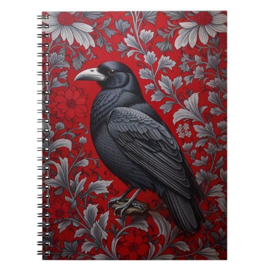 Black Raven Red Floral William Morris Inspired ノートブック (正面)