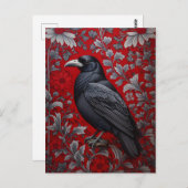 Black Raven Red Floral William Morris Inspired ポストカード (正面/裏面)