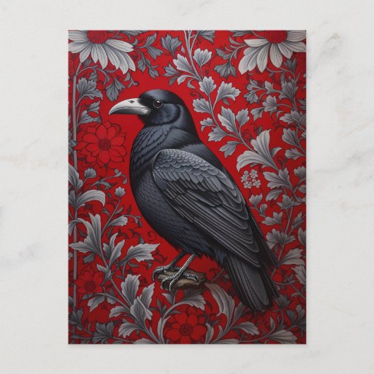 Black Raven Red Floral William Morris Inspired ポストカード (正面)