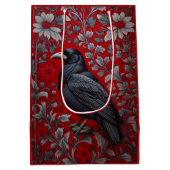 Black Raven Red Floral William Morris Inspired ミディアムペーパーバッグ (裏面)