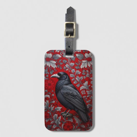 Black Raven Red Floral William Morris Inspired ラゲッジタグ (正面縦)