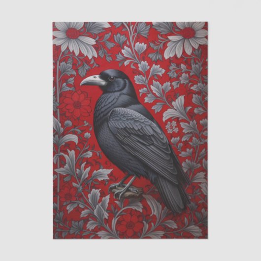 Black Raven Red Floral William Morris Inspired 薄葉紙 (正面)