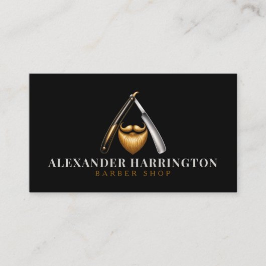 Black+Razor+Golden+Beard+Logo+Barber+Shop 名刺 (正面)