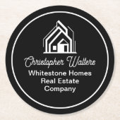 Black Real Estate Company Custom Realtor Party ラウンドペーパーコースター (正面)