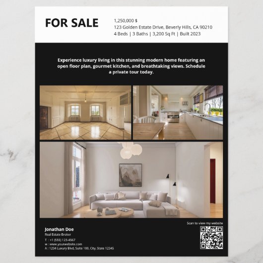 Black Real Estate Property Listing Flyer チラシ (正面)