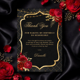 Black, Red and Gold Flat Birthday Thank You Card サンキューカード