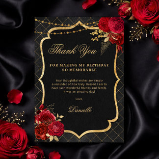 Black, Red and Gold Flat Birthday Thank You Card サンキューカード