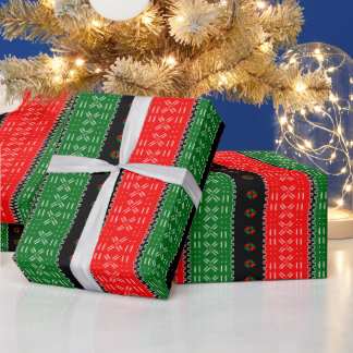 Black Red And Green Mudcloth Tribal Pattern ラッピングペーパー