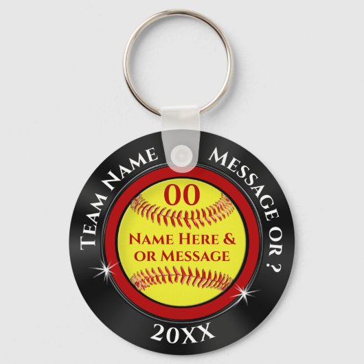 Black, Red and White Cheap Softball Keychains キーホルダー (正面)