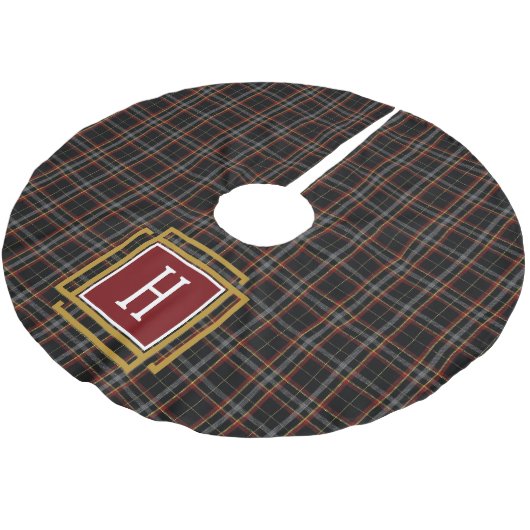 Black Red and yellow Tartan Monogram  ブラッシュドポリエステルツリースカート (アングル)