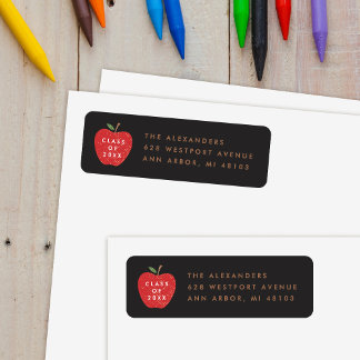 Black Red Apple Preschool Graduation Address Label ラベル
