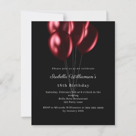 Black red balloons birthday invitation (正面)