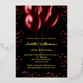 Black red balloons luxury birthday gold 箔招待状 (正面)
