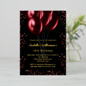 Black red balloons luxury birthday gold 箔招待状 (立ち正面)