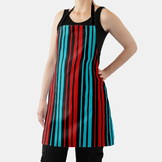 Black Red Blue Stripes Pattern   エプロン (インサイチュ)